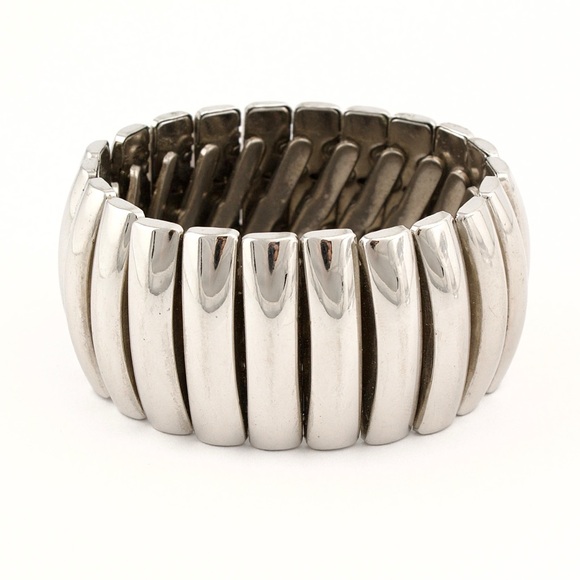 Vintage Bergère Silver Tone Expandable Stretch Bracelet Wide Mid-Century Modern - Picture 3 of 7